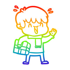Fototapeta premium rainbow gradient line drawing cartoon laughing boy
