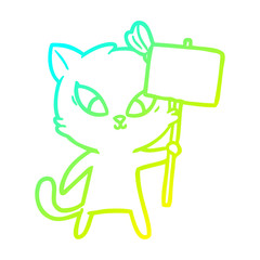 cold gradient line drawing cartoon cat