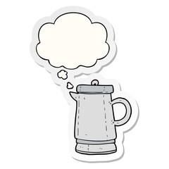 cartoon old kettle and thought bubble as a printed sticker