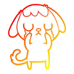 warm gradient line drawing cute cartoon dog crying