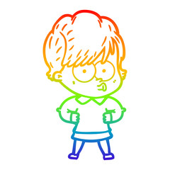 rainbow gradient line drawing cartoon woman