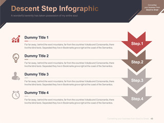 Flat business presentation brochure vector slide template with awesome layout vector color diagrams