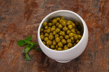 Canned Green peas in the bowl