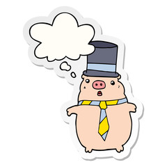 cartoon business pig and thought bubble as a printed sticker