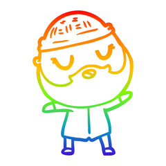 rainbow gradient line drawing cartoon man with beard