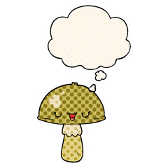 cartoon mushroom and thought bubble in comic book style
