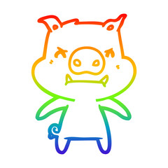 rainbow gradient line drawing angry cartoon pig