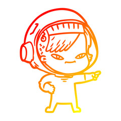 warm gradient line drawing cartoon astronaut woman
