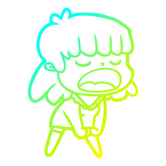 cold gradient line drawing cartoon woman talking loudly