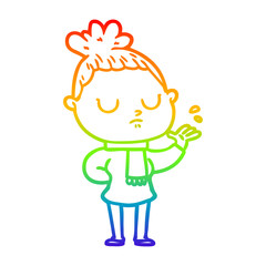 rainbow gradient line drawing cartoon calm woman
