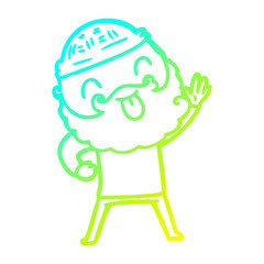 cold gradient line drawing man with beard sticking out tongue