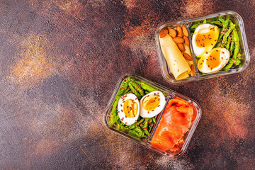 Healthy balanced lunch box, ketogenic diet lunch.