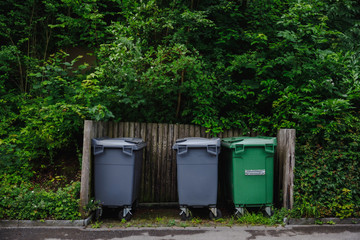 trash of large wheelie bins for rubbish, recycling