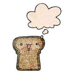 cute cartoon toast and thought bubble in grunge texture pattern style