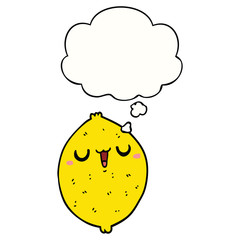 cartoon happy lemon and thought bubble