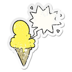 cartoon ice cream and speech bubble distressed sticker