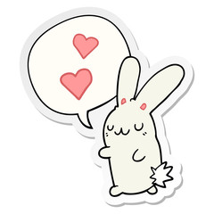 cartoon rabbit in love and speech bubble sticker