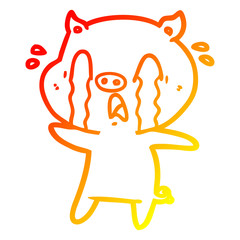 warm gradient line drawing crying pig cartoon