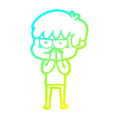 cold gradient line drawing annoyed cartoon boy