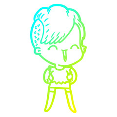 cold gradient line drawing cartoon happy hipster girl