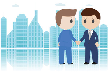 2 businessman shaking hands on silhouette building background with copy space business cooperate concept