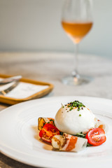 Artigiana Burrata Salad Herb marinated burrata, French cured pork shoulder and salad
