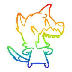 rainbow gradient line drawing laughing fox cartoon