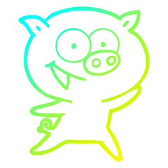 cold gradient line drawing cheerful pig cartoon