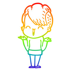 rainbow gradient line drawing cartoon happy hipster girl
