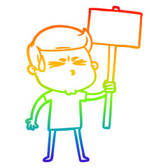 rainbow gradient line drawing cartoon man sweating