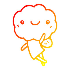 warm gradient line drawing cute cloud head creature