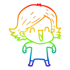 Fototapeta premium rainbow gradient line drawing cartoon happy woman