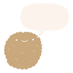 cartoon biscuit and speech bubble in retro style