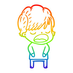 rainbow gradient line drawing cartoon woman talking