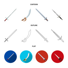 Vector design of sword and blade sign. Set of sword and game vector icon for stock.