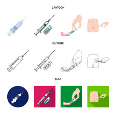 Vector illustration of vaccine and syringe logo. Set of vaccine and antibiotic vector icon for stock.