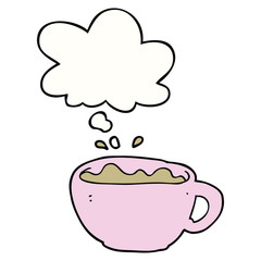 cartoon coffee cup and thought bubble