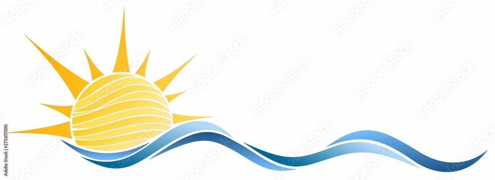 Poster Sun and Blue Wave Symbol. 