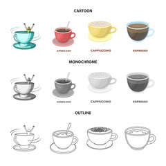 Vector design of cup and coffe sign. Collection of cup and top stock symbol for web.