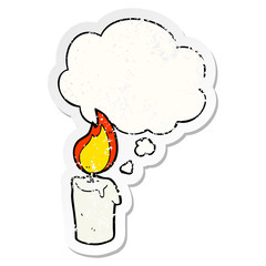 cartoon candle and thought bubble as a distressed worn sticker