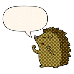 cartoon hedgehog and speech bubble in comic book style