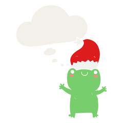 cute christmas frog and thought bubble in retro style