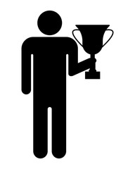 Persona con coppa vittoria - pittogramma vettoriale 