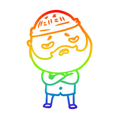 rainbow gradient line drawing cartoon worried man with beard