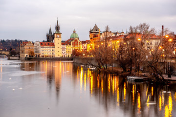 Fototapeta na wymiar Prague Castle River Sunset