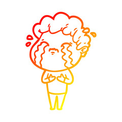 warm gradient line drawing cartoon man crying