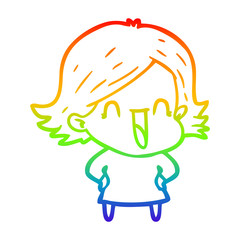 rainbow gradient line drawing cartoon laughing woman