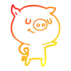 Obraz premium warm gradient line drawing happy cartoon pig
