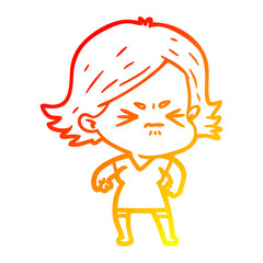 warm gradient line drawing cartoon angry woman