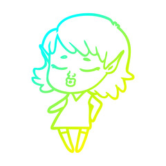 cold gradient line drawing pretty cartoon elf girl